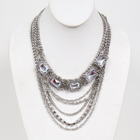 Bijou Drive silver link and rhinestones necklace - Picture 1 of 5